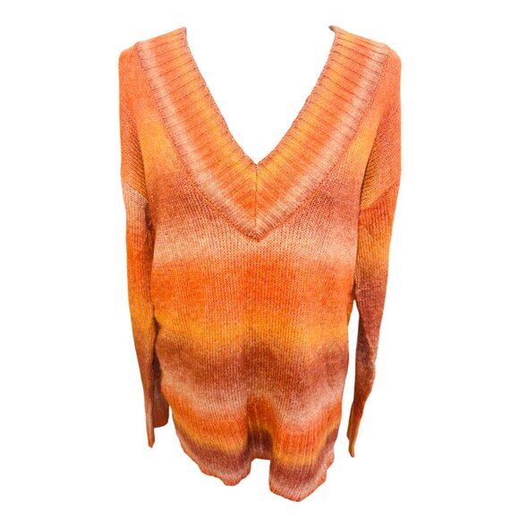 New A.n.a Womens V-Neck Soft Ombre Orange Brown Sweater M Retro Hippie Boho Y2K - Picture 2 of 10
